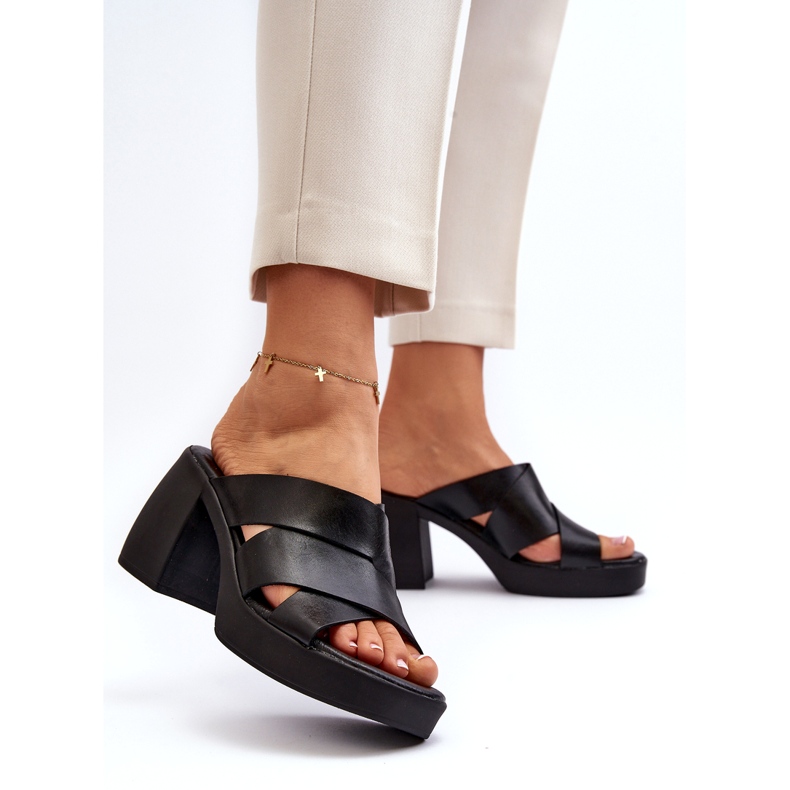 Zazoo 40373 Kožené žabky s blokem, černé černá 4