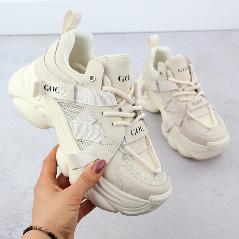 Kožené tenisky na silné podrážky žen béžové goe rr2n4051 béžový 1