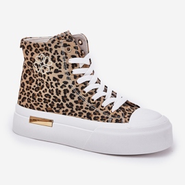 Leopardské tenisky vysokých žen na platformě hnědé hnědý 4