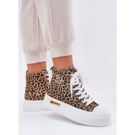 Leopardské tenisky vysokých žen na platformě hnědé hnědý 6