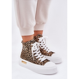 Leopardské tenisky vysokých žen na platformě hnědé hnědý 7