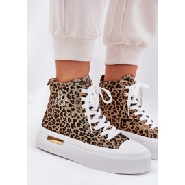 Leopardské tenisky vysokých žen na platformě hnědé hnědý 8