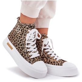 Leopardské tenisky vysokých žen na platformě hnědé hnědý 9