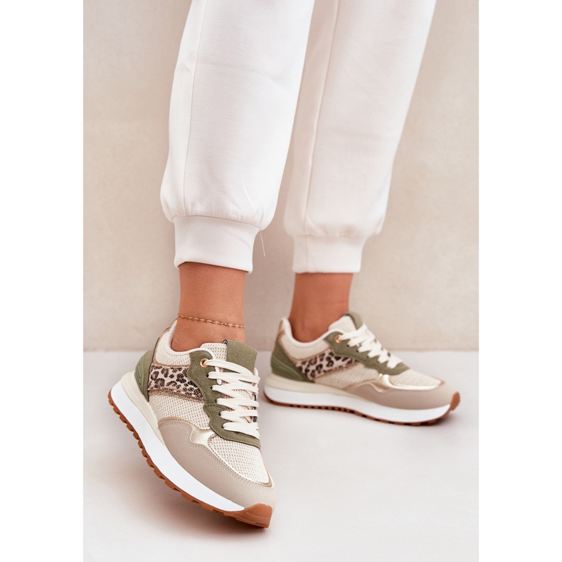 Dámská sportovní bota s leopardem potisku na platformě zelená 2