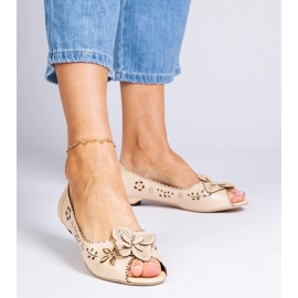 Beige Openwork baleríny s otevřeným prstem béžový 1 Beige Openwork baleríny s otevřeným prstem béžový 1