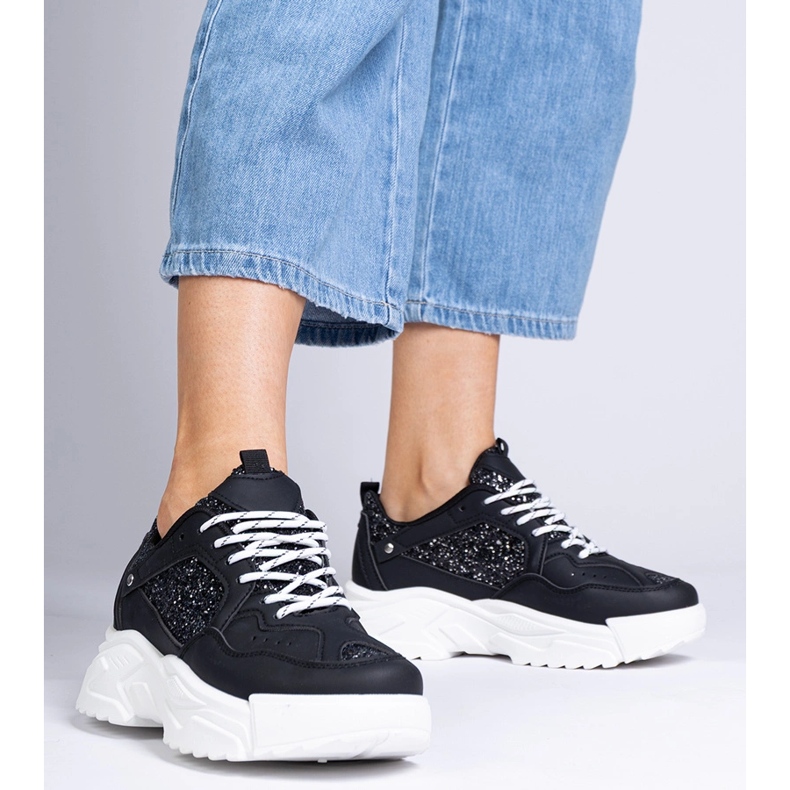 Tenisky černé žen s vložkami třpytivých černá 1