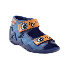 Modré pantofle na suchý zip Befado 250p065 pomerančový modrý 1