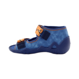 Modré pantofle na suchý zip Befado 250p065 oranžový modrý 2