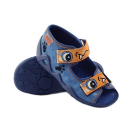 Modré pantofle na suchý zip Befado 250p065 pomerančový modrý 3