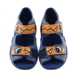 Modré pantofle na suchý zip Befado 250p065 oranžový modrý 4