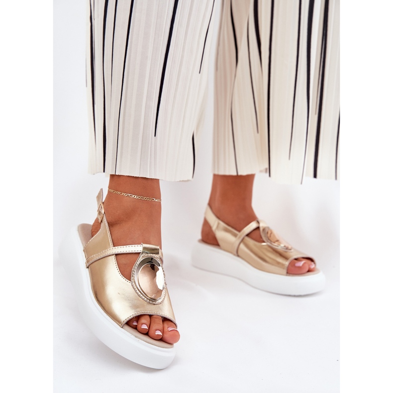 Kožené elegantní dámské sandály S.barski Gr51-603 Zlotys zlatý 2