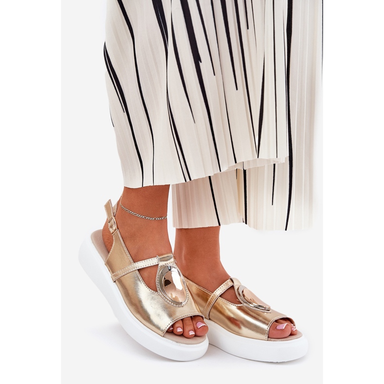 Kožené elegantní dámské sandály S.barski Gr51-603 Zlotys zlatý 1