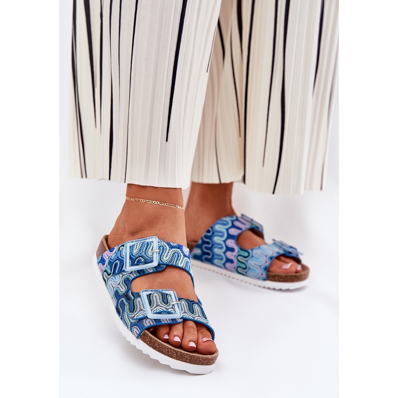 S.Barski Dámské žabky s přezky a třpytky S. Barski RB51-006 Blue modrý 2