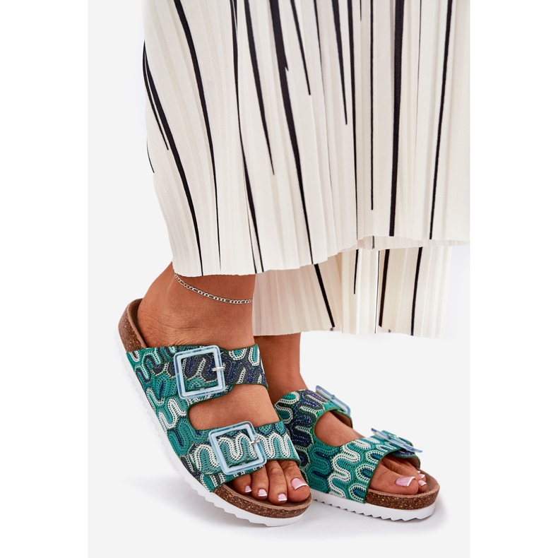 Dámské žabky s přezky a třpytky S.Barski RB51-006 Green zelená 1