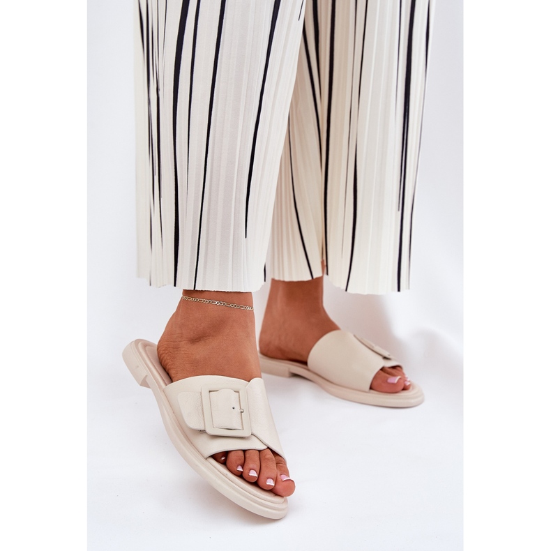 S.Barski Dámské kožené žabky s D&A SJ2302-01 Béžovou sponou béžový 2 S.Barski Dámské kožené žabky s D&A SJ2302-01 Béžovou sponou béžový 2