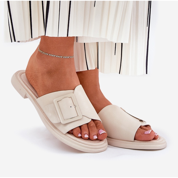 S.Barski Dámské kožené žabky s D&amp;A SJ2302-01 Béžovou sponou béžový 1