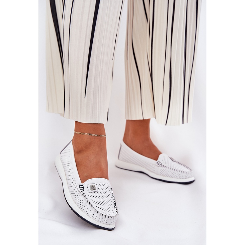 S.Barski Dámské kožené mokasíny S. Barski LR51-673 WHITE bílý 2