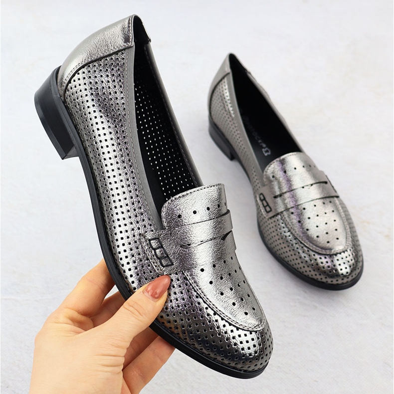 Dámské boty Lords Openwork Metallic Silver Potocki 12581 stříbro 1