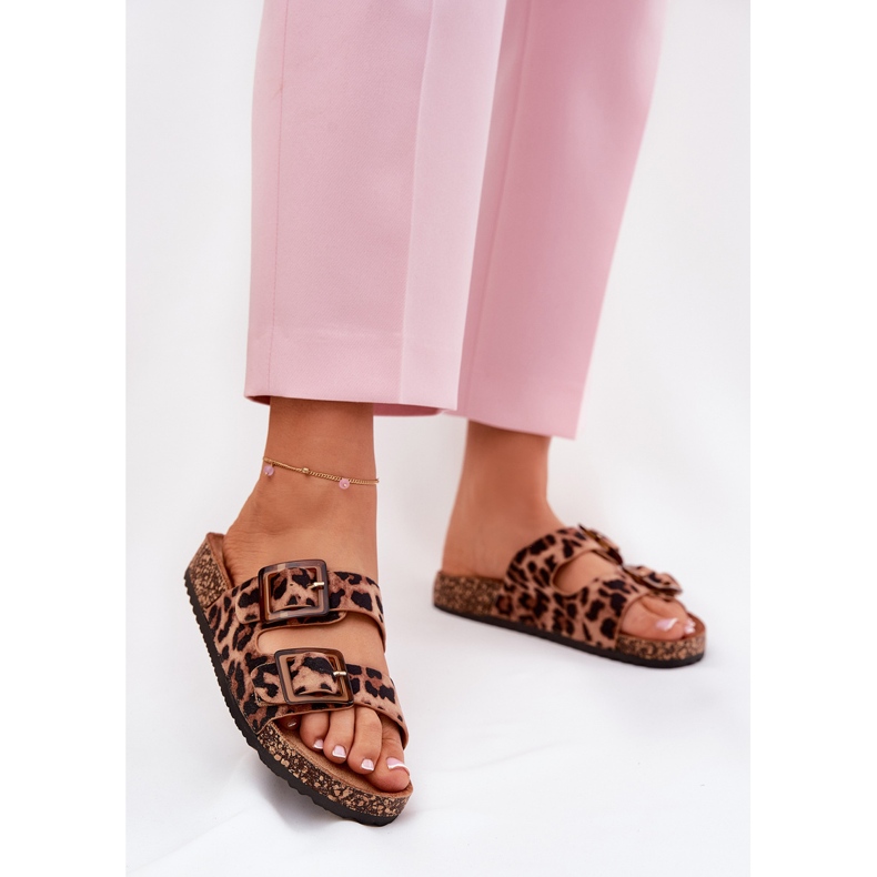 Dámské žabky se svorkami na tisku z Cork Loopard hnědý 2