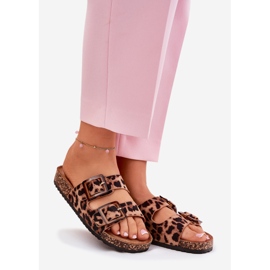 Dámské žabky se svorkami na tisku z Cork Loopard hnědý 1