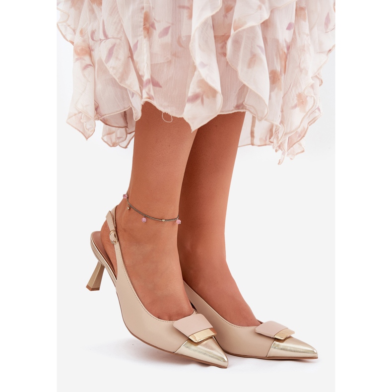 Elegantní vysoké podpatky s dekorací Eco Leather Beige béžový 1 Elegantní vysoké podpatky s dekorací Eco Leather Beige béžový 1