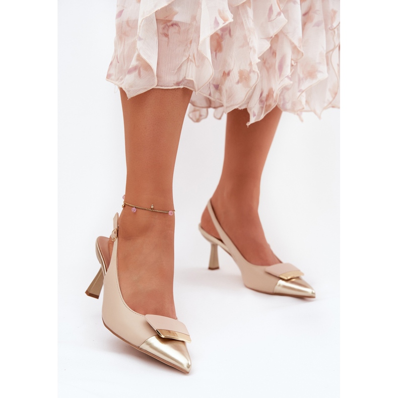 Elegantní vysoké podpatky s dekorací Eco Leather Beige béžový 2 Elegantní vysoké podpatky s dekorací Eco Leather Beige béžový 2