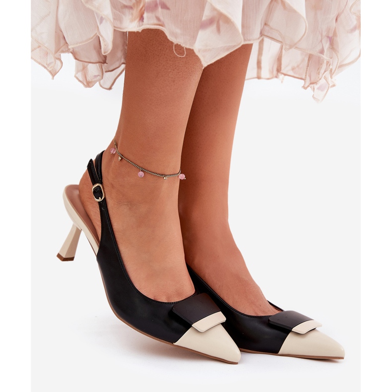 Elegantní vysoké podpatky s dekorací Eco Black Leather černá 1