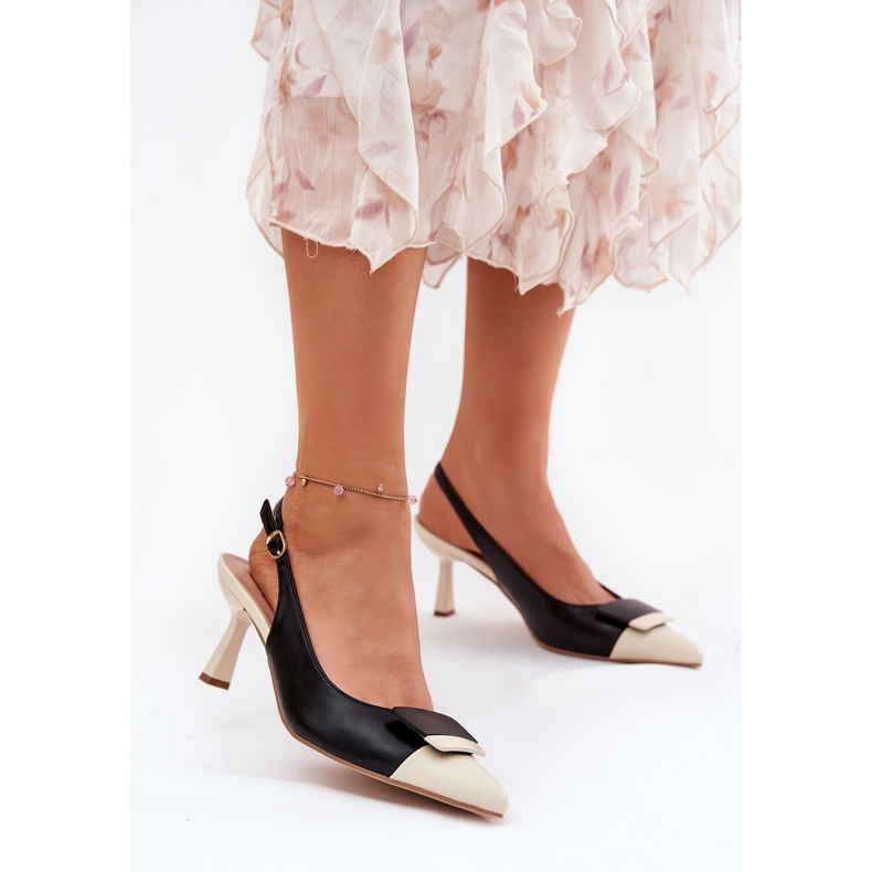 Elegantní vysoké podpatky s dekorací Eco Black Leather černá 2