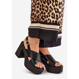 Dámské sandály na příspěvku a platformě s ekologickou koženou černou černá 1