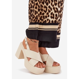 Dámské sandály na sloupku a platformě s ekologickou koženou světle modrou béžový 1