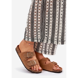 Dámské žabky na plošinu Cork se zlatými čepy velblouda hnědý 1