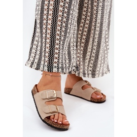 Dámské žabky na plošinu Cork se zlatými svorkami béžové béžový 2 Dámské žabky na plošinu Cork se zlatými svorkami béžové béžový 2