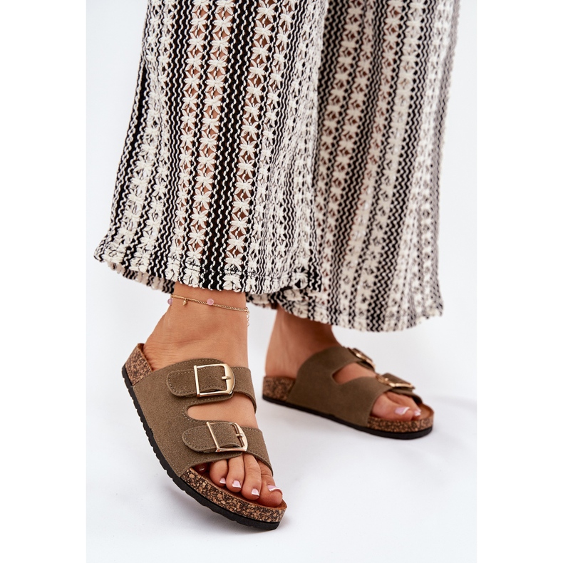 Dámské žabky na plošinu Cork se zlatými přezky zelené zelená 2