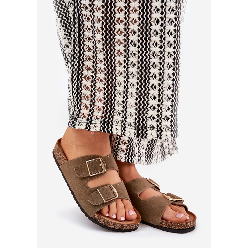 Dámské žabky na plošinu Cork se zlatými přezky zelené zelená 1