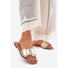 Dámské pantofle s plochou koženou se zlatou sponou zlatý 1 Dámské pantofle s plochou koženou se zlatou sponou zlatý 1