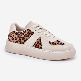 Dámské tenisky s leopardským tiskem na platformě Beige béžový 4