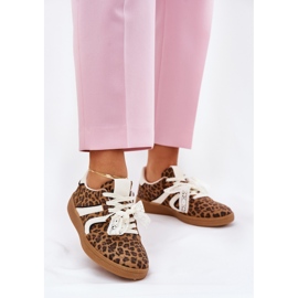 Tenisky s nízkým dámským tenisky s krajkovým leopardem potiskem hnědé hnědý 2 Tenisky s nízkým dámským tenisky s krajkovým leopardem potiskem hnědé hnědý 2