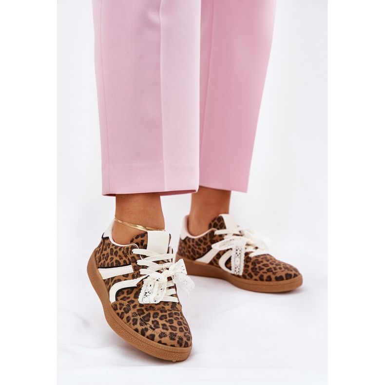 Tenisky s nízkým dámským tenisky s krajkovým leopardem potiskem hnědé hnědý 2 Tenisky s nízkým dámským tenisky s krajkovým leopardem potiskem hnědé hnědý 2
