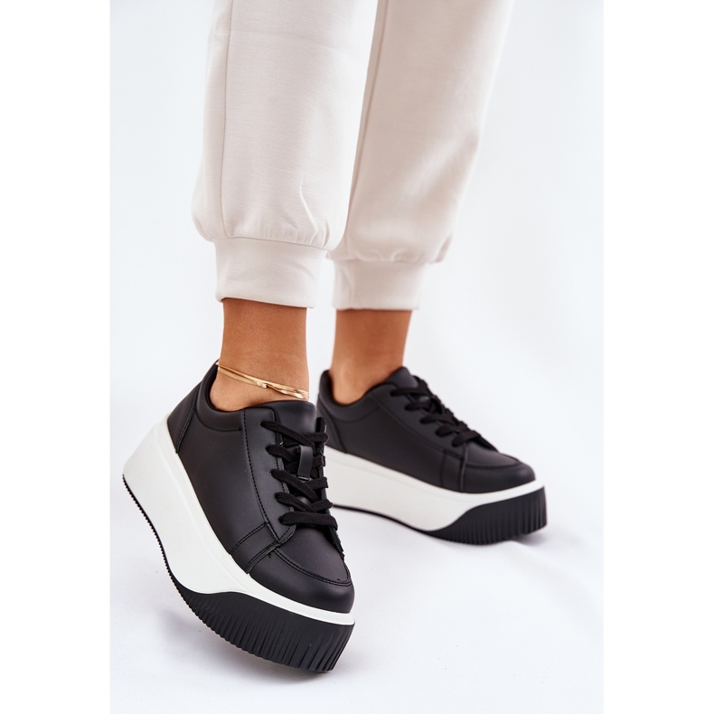 Tenisky na masivní platformě hladké černé černá 2