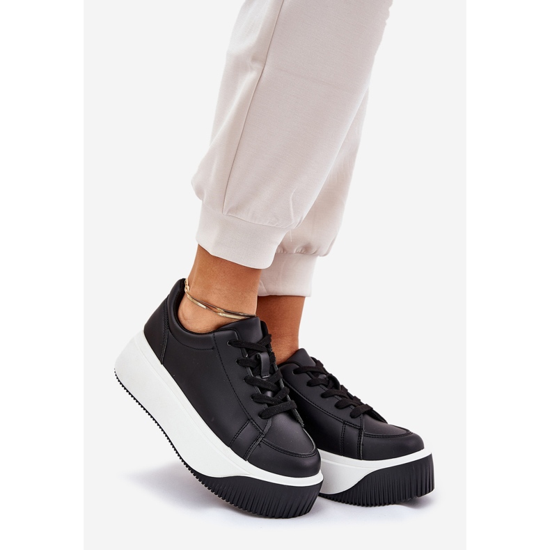 Tenisky na masivní platformě hladké černé černá 1