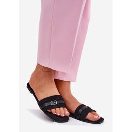 Ploché dámské žabky s pásem a černou sponou černý 1