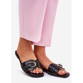 Ploché dámské žabky se zlatou svorkou černou černá 1