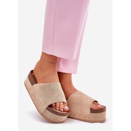 Dámské pantofle na masivní platformě Eco Suede Khaki béžový 1