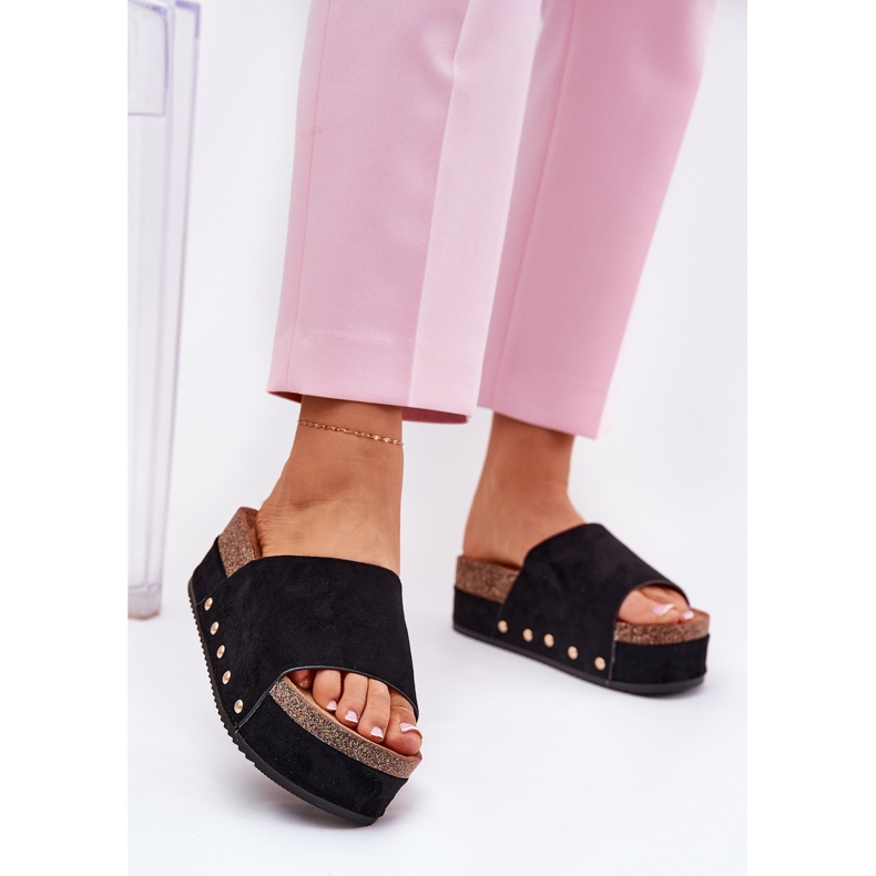 Dámské žabky na masivní platformě Eco Suede Black černá 2