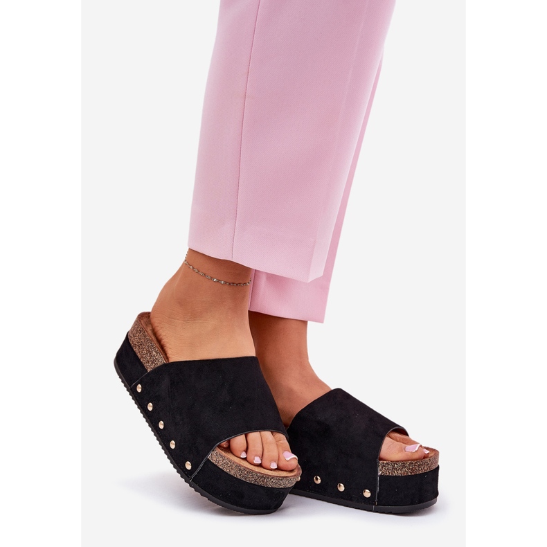 Dámské žabky na masivní platformě Eco Suede Black černá 1 Dámské žabky na masivní platformě Eco Suede Black černá 1