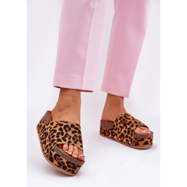 Dámské žabky na masivní platformě Eco Suede Leopard Print Brown hnědý 2