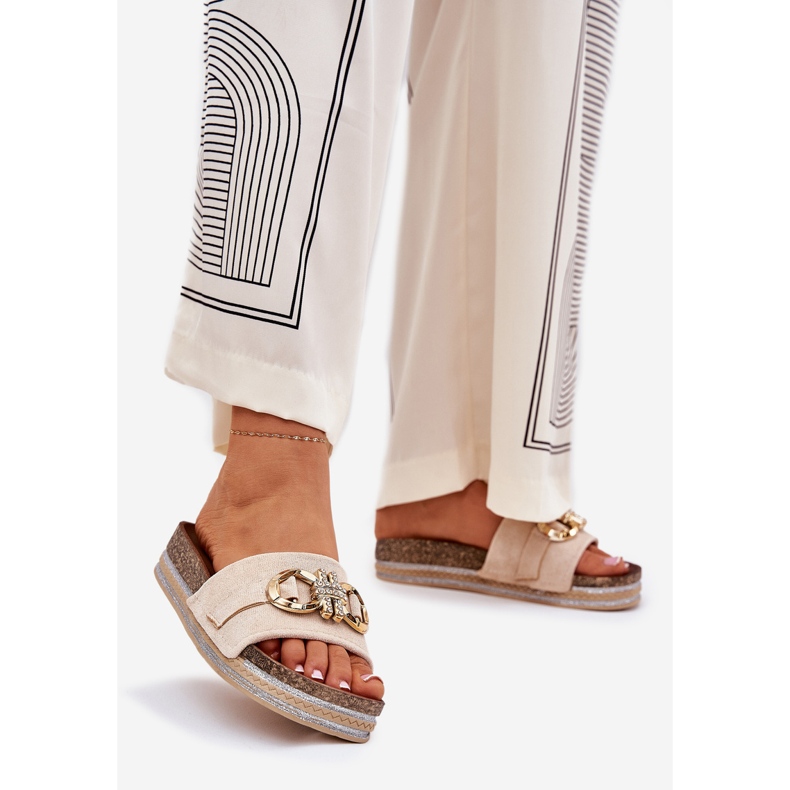 Boto Dámské žabky na plošině s třpytem a zlatými dekoracemi béžové béžový 1