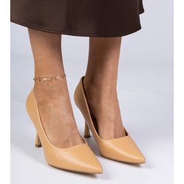 Hnědá klasická čerpadla na ekologickém vysokém patě hnědý 1 Hnědá klasická čerpadla na ekologickém vysokém patě hnědý 1