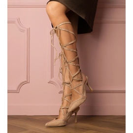 Béžové sandály na vysoké patě svázané zirkony béžový 1 Béžové sandály na vysoké patě svázané zirkony béžový 1