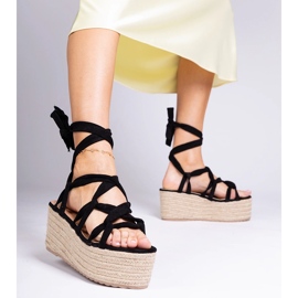 Black Espadrilles na vysoké platformě černý 2